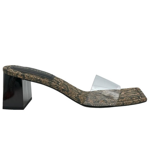 NEW GOOD AMERICAN Block Heel Slide Sandals Desert Snake Clear Upper Size 10 - Picture 6 of 9